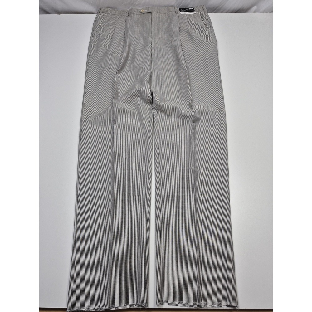 S. Cohen Performance Wool Dress Pants Mens 44x36 Gray Pleated Striped NWT